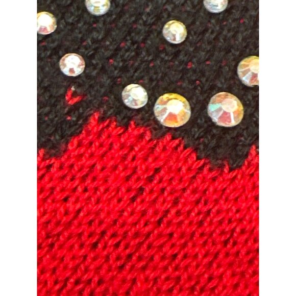 CCC Spring Pullover Stretch Loose Red Black Floral Sweater Dress Rhinestones LGE - Picture 8 of 8